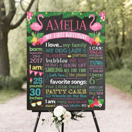 Flamingo Theme Customized Chalkboard/Milestone Board for Kids Birthday Party