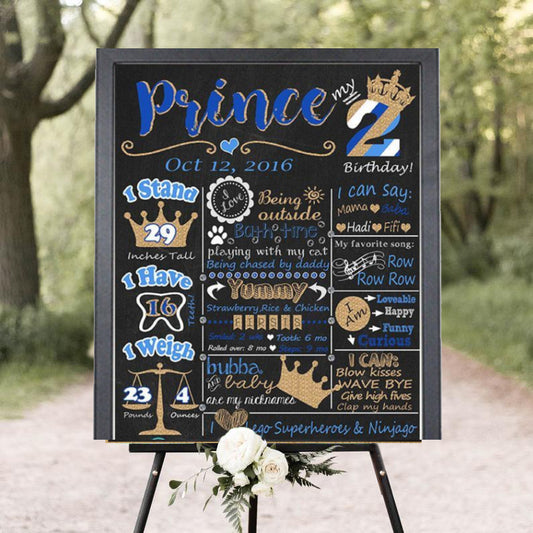 Prince Theme Customized Chalkboard/Milestone Board for Kids Birthday Party