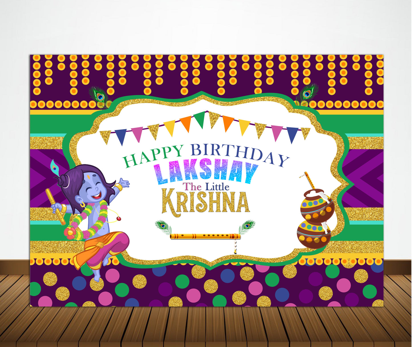 Little Krishna Theme Party Backdrop For Home Decoration Background