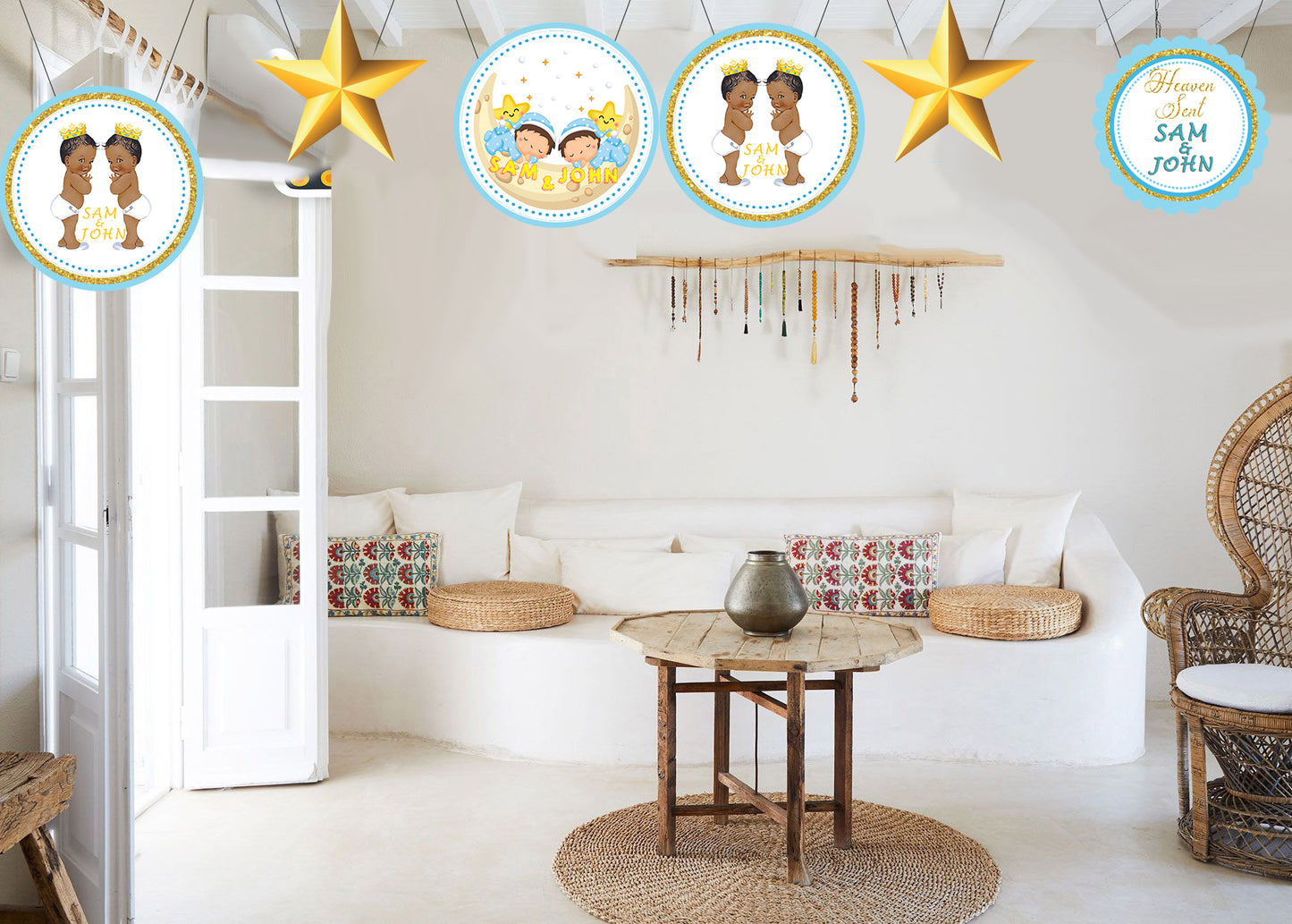 Twin Boys Theme Birthday Party Theme Hanging Set for Decoration