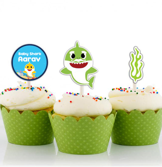 Baby Shark Theme Birthday Party Cupcake Toppers for Decoration