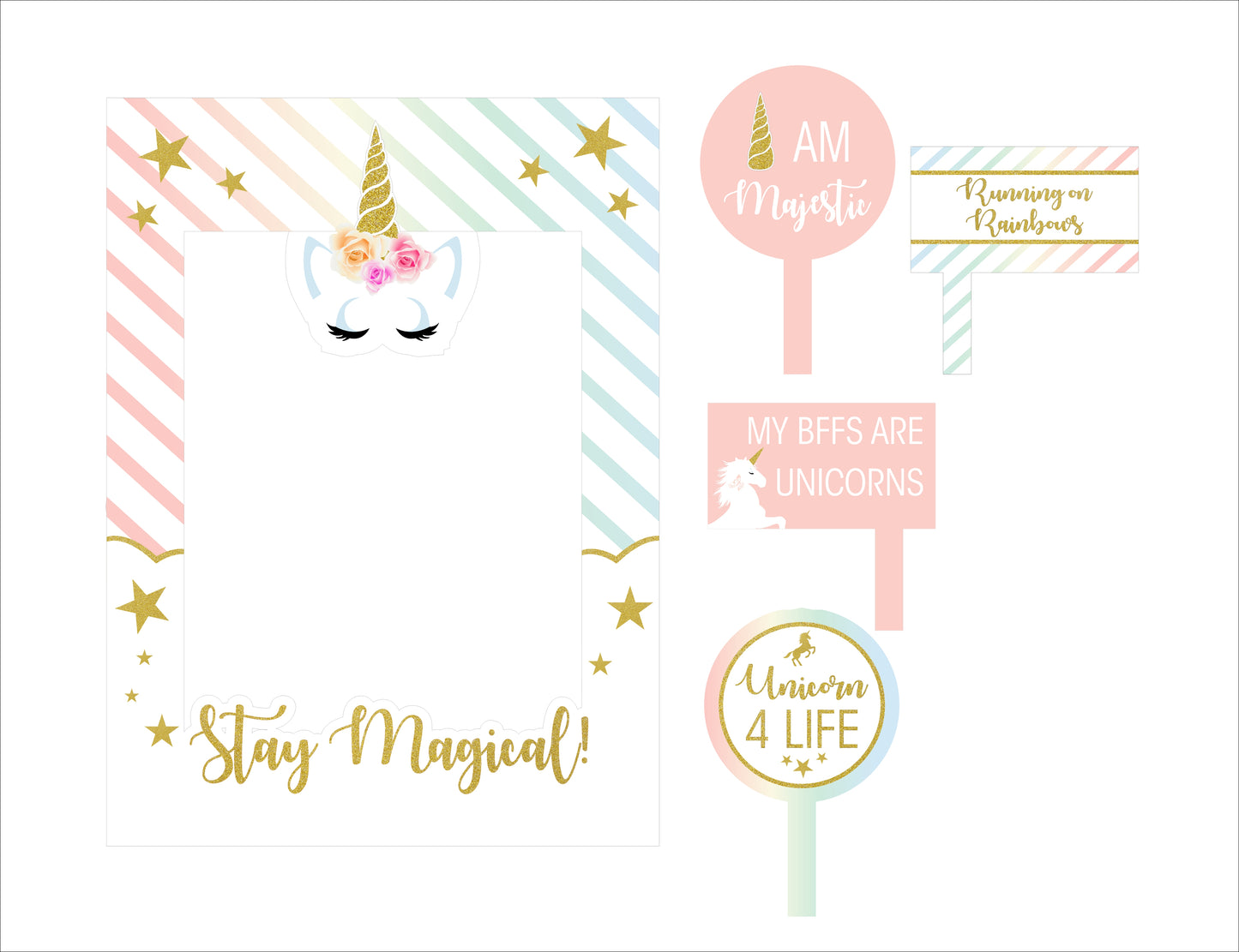 Unicorn Theme Birthday Party Selfie Photo Booth Frame & Props