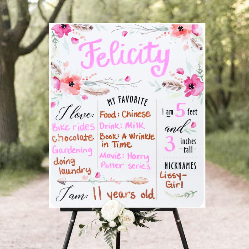 Floral Customized Chalkboard/Milestone Board for Kids Birthday Party