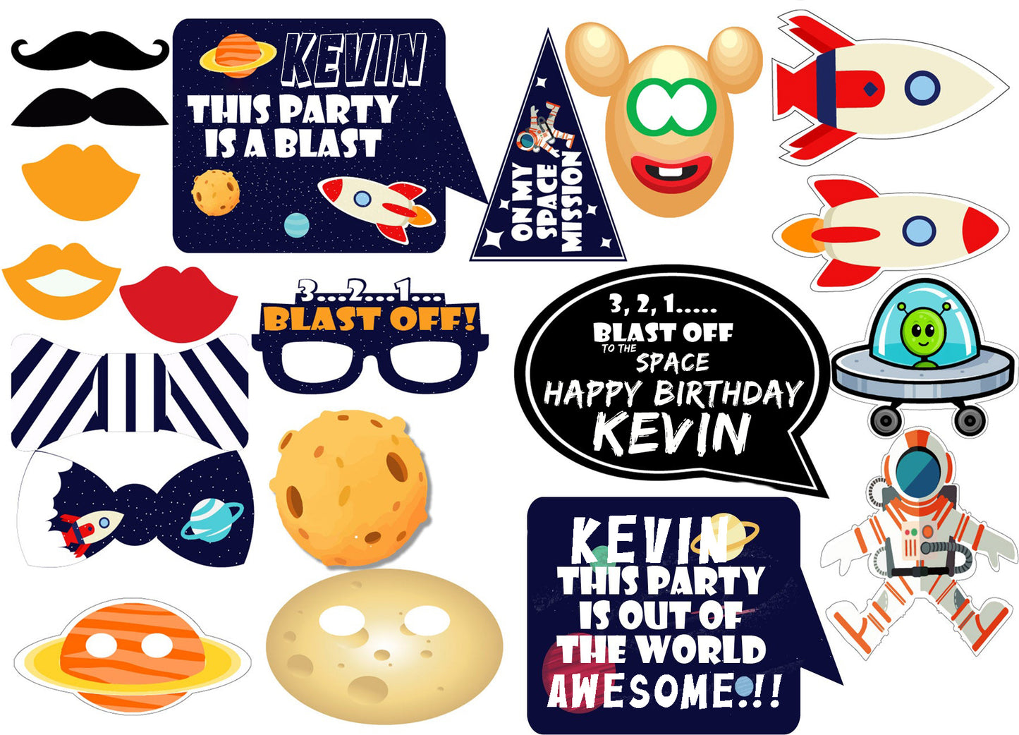 Space Theme Birthday Party Photo Booth Props Kit