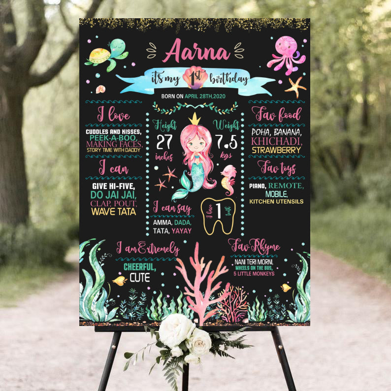 Mermaid Theme Chalkboard Milestone Board Kids Birthday Party