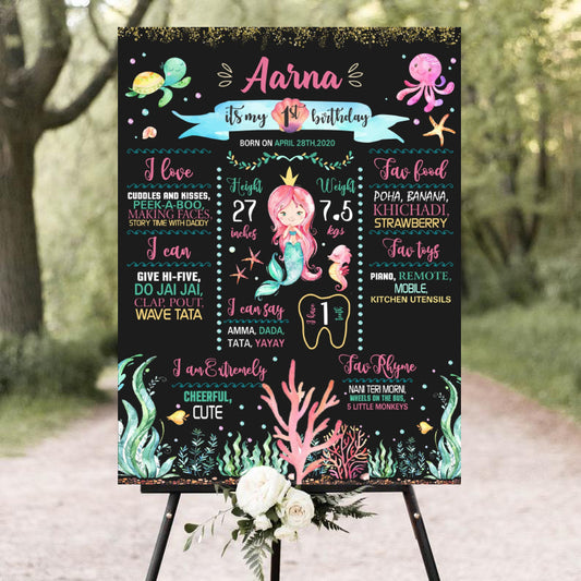 Mermaid Theme Chalkboard Milestone Board Kids Birthday Party