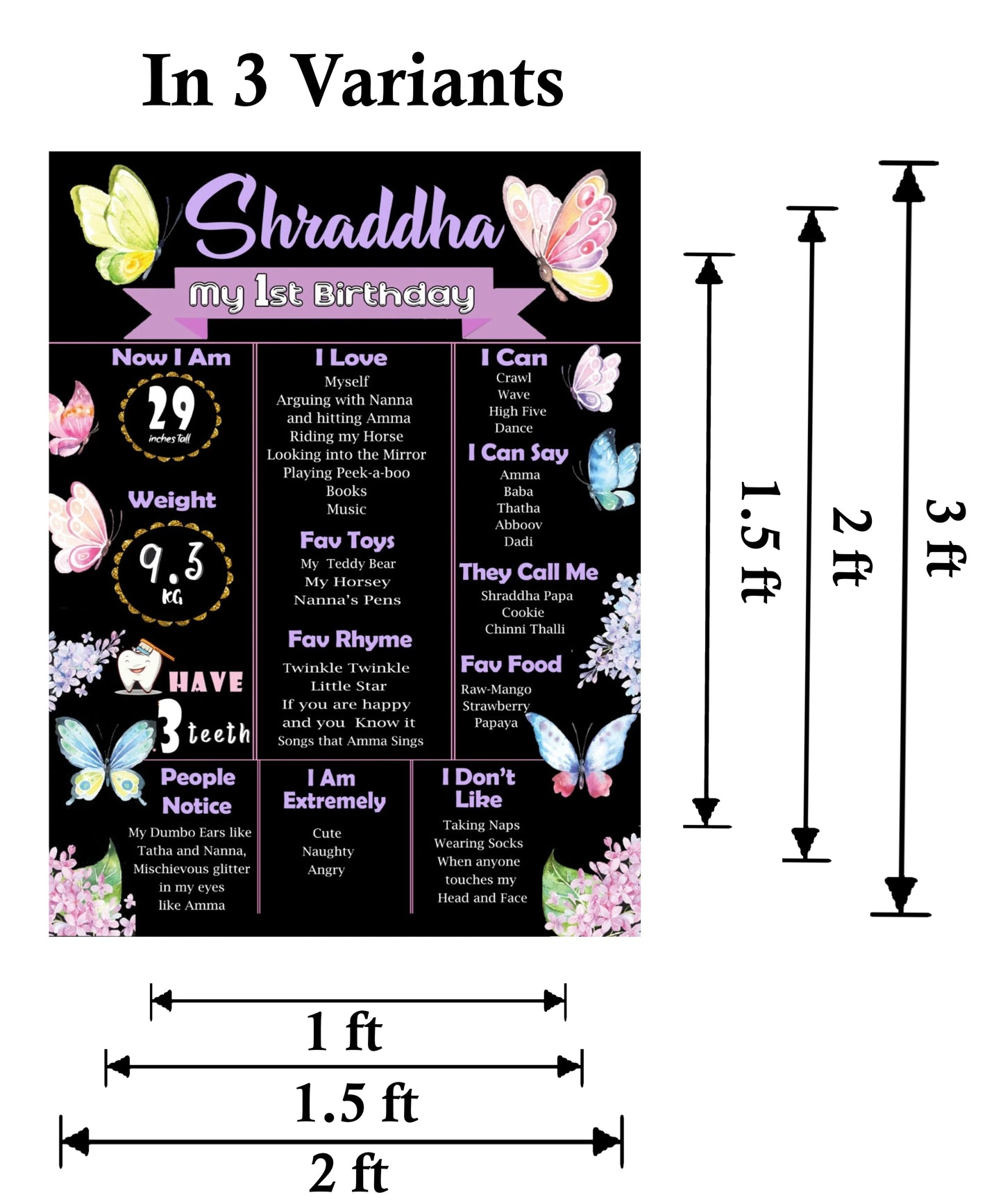 Butterfly & Flowers Customized Chalkboard/Milestone Board for Kids Birthday Party