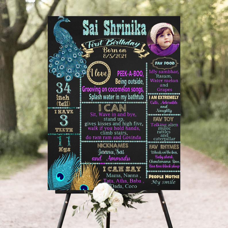 1st Birthday Customized Chalkboard Milestone Board for Kids Birthday Party
