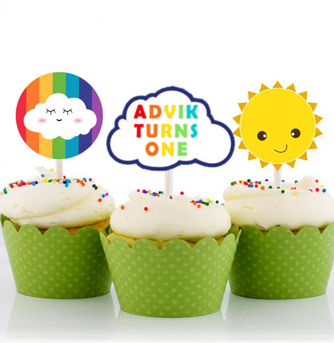 Rainbow Theme Birthday Party Cupcake Toppers for Decoration