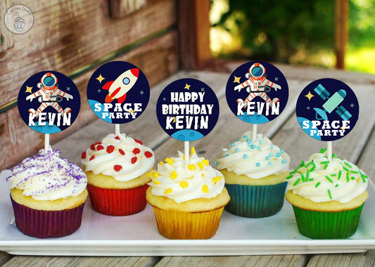 Space Theme Birthday Party Cupcake Toppers for Decoration