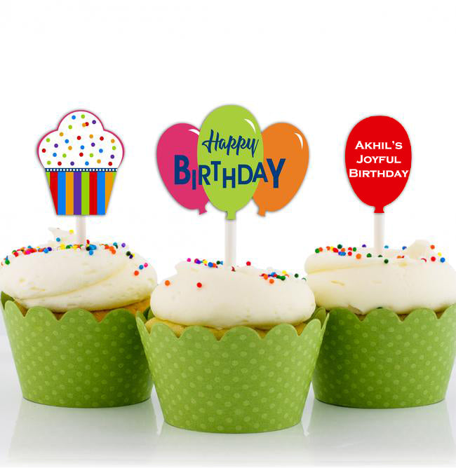 Joyful Theme Birthday Cupcake Toppers for Decoration