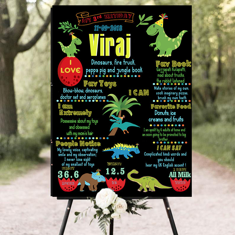 Dinosaur Theme Customized Chalkboard/Milestone Board for Kids Birthday Party