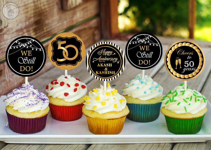 50th Anniversary Party Cupcake Toppers for Decoration