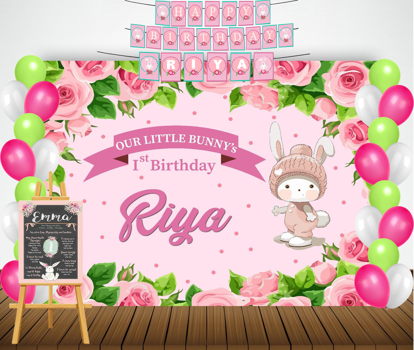First Birthday Girl Kit Backdrop ,Banner and Chalkboard