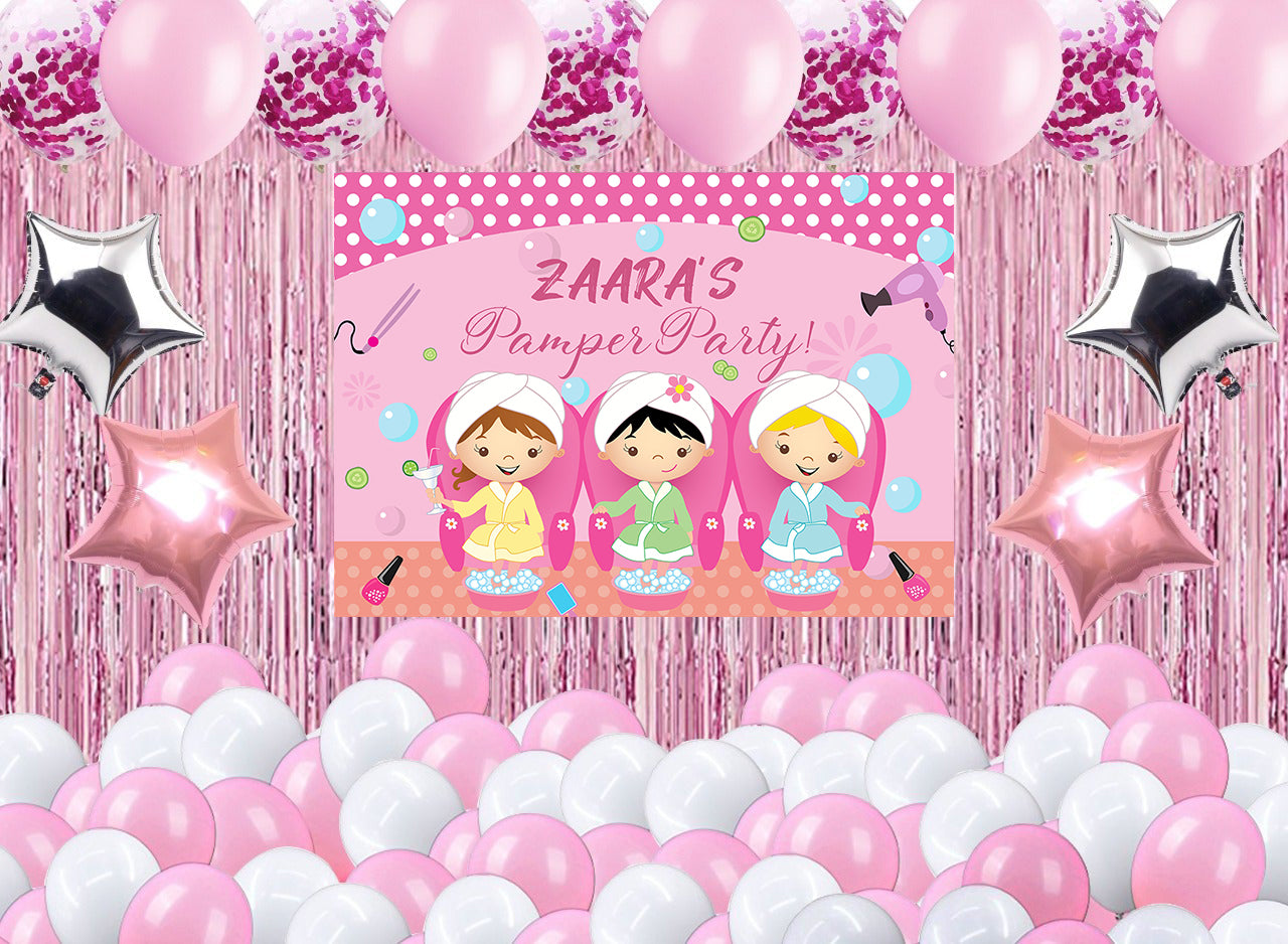 Spa Theme Birthday Party Decoration Kit with Backdrop & Balloons