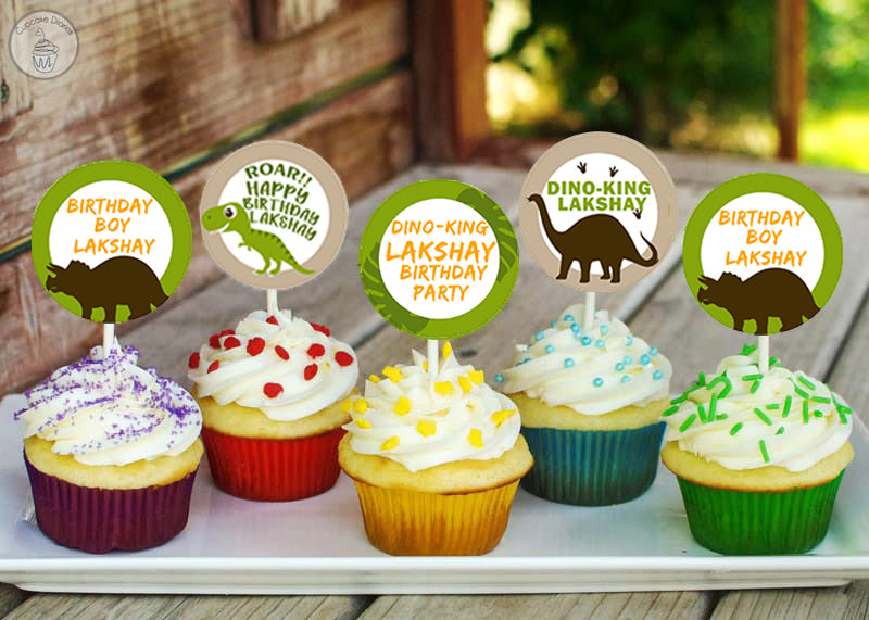DINOSAUR THEME BIRTHDAY PARTY CUPCAKE TOPPERS FOR DECORATION