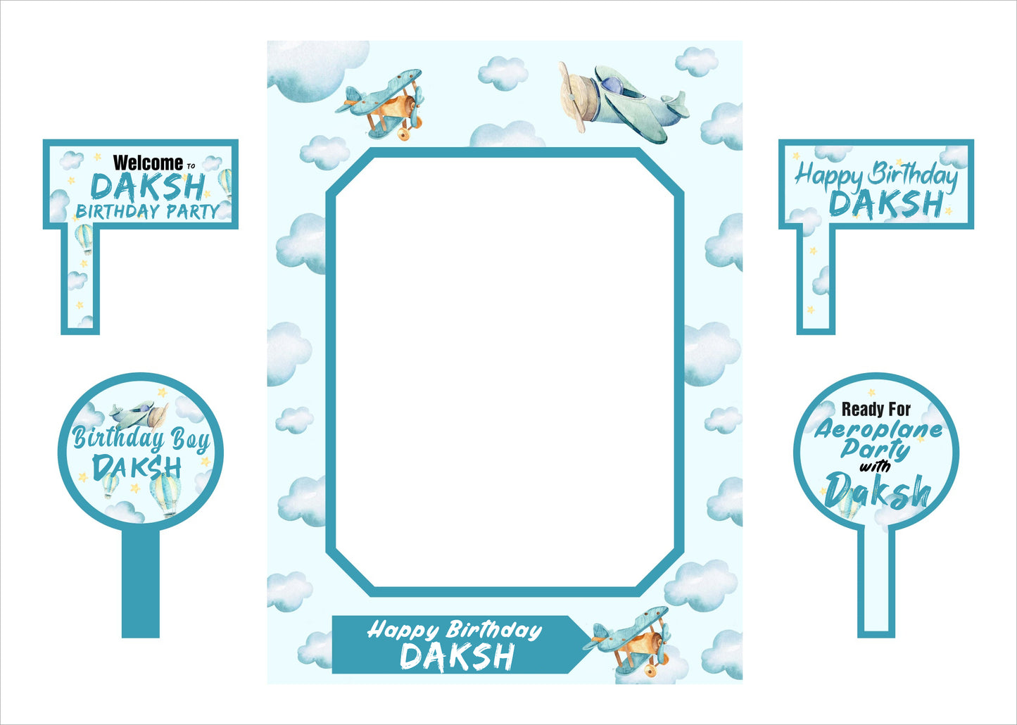 Theme Birthday Party Selfie Photo Booth Frame & Props