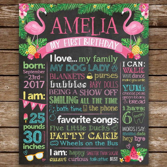Flamingo Theme Customized Chalkboard/Milestone Board for Kids Birthday Party