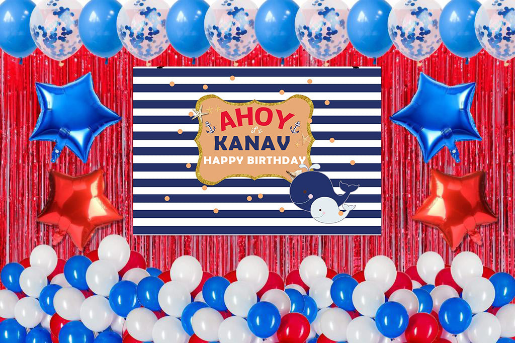Nautical Ahoy Theme Birthday Party Decoration Kit with Backdrop & Balloons