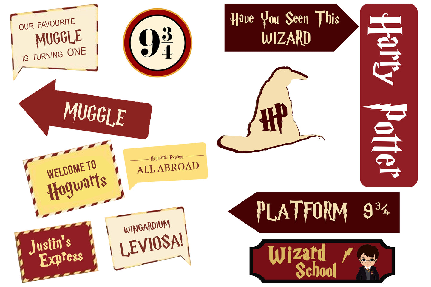 Harry Potter Theme Birthday Party Photo Booth Props Kit