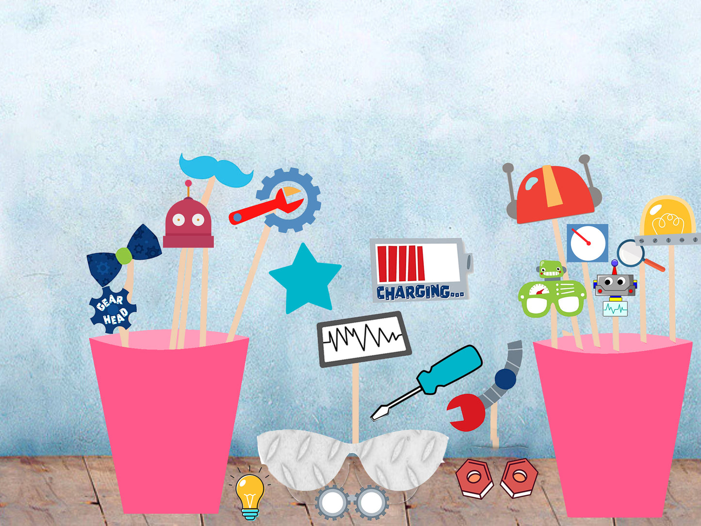 Robot Theme Birthday Party Photo Booth Props Kit