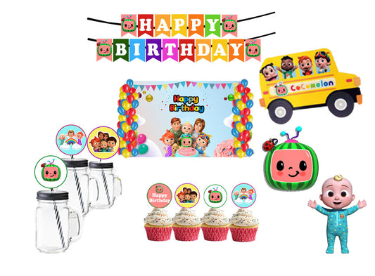 Cocomelon Theme Birthday Party Combo Kit with Backdrop & Decorations
