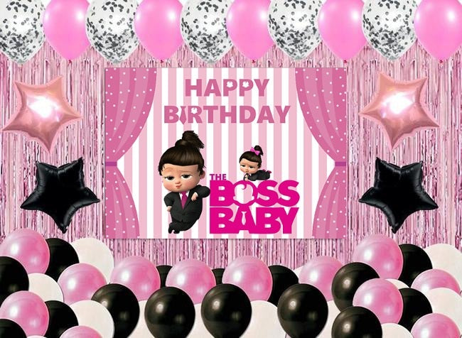 Boss Baby Girl Theme Birthday Party Decoration Kit with Backdrop & Balloons