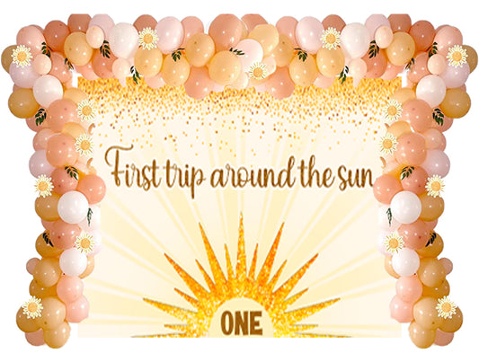 First Trip Around the Sun Theme Birthday Party Decoration kit with Backdrop & Balloons