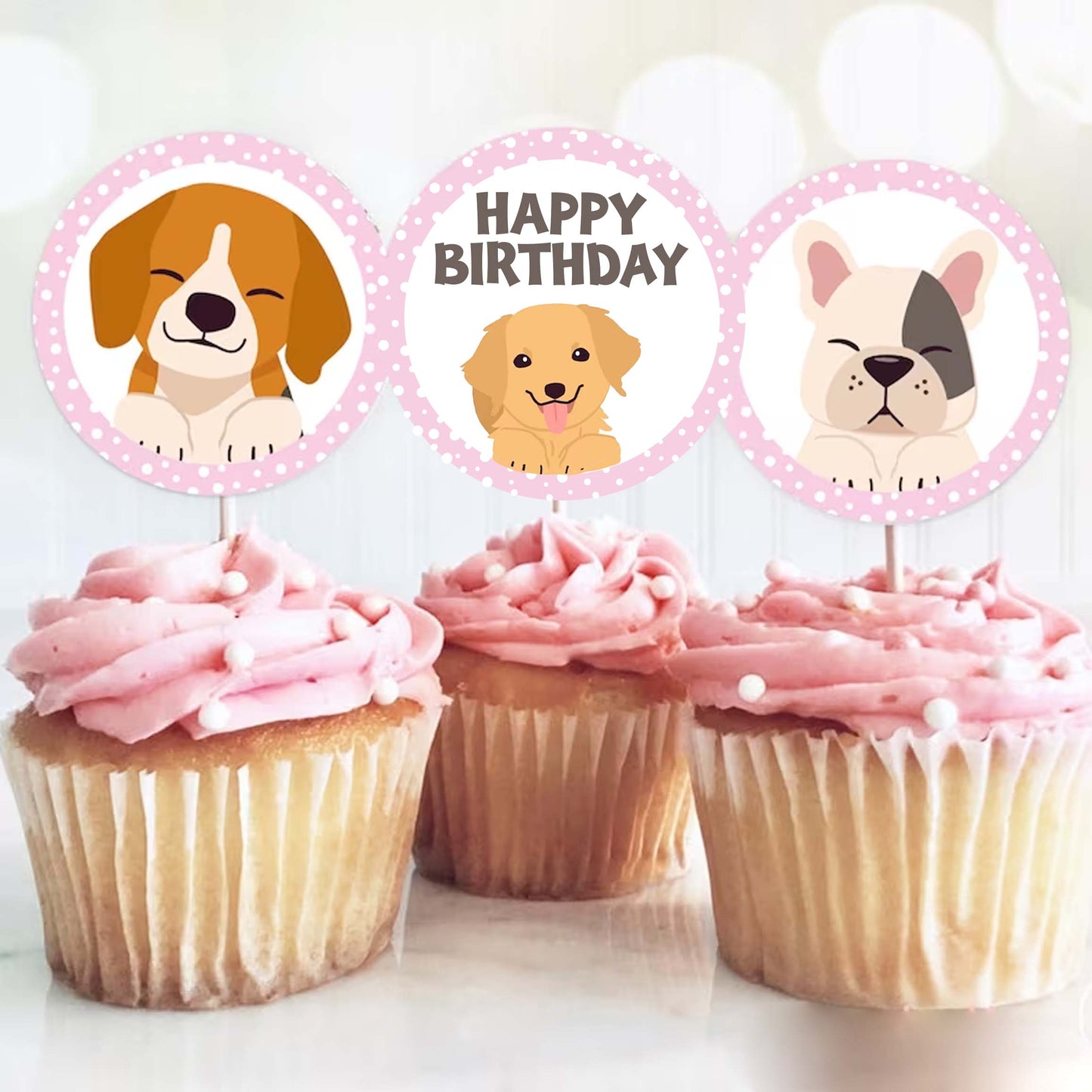 Dog Theme Birthday Party Cupcake Toppers