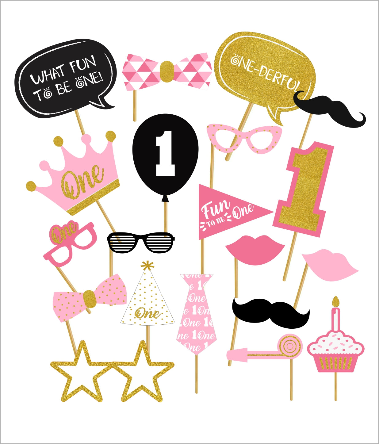 One is Fun First Birthday Party Photo Booth Props Kit