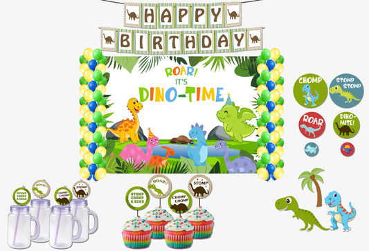 Dinosaur Theme Birthday Complete Party Kit with Backdrop & Decorations