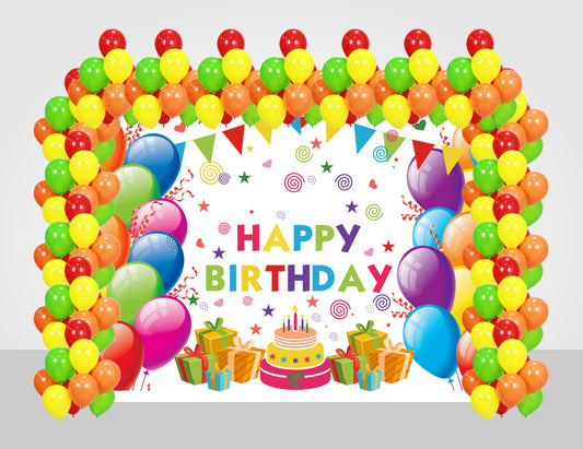 Joyful Birthday Decoration Kit With Backdrop and Balloons