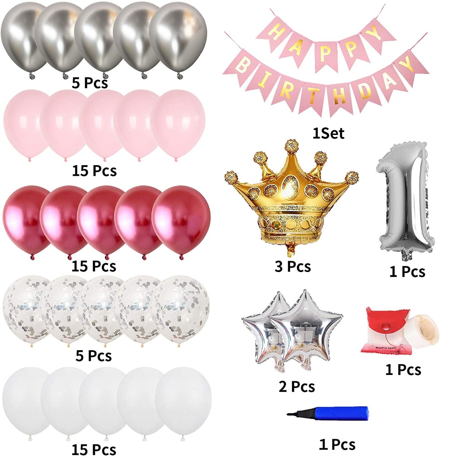 First Happy Birthday Pink Party Balloons For Girls