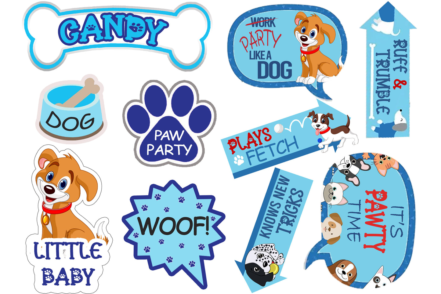 Dog Theme Birthday Party Photo Booth Props Kit
