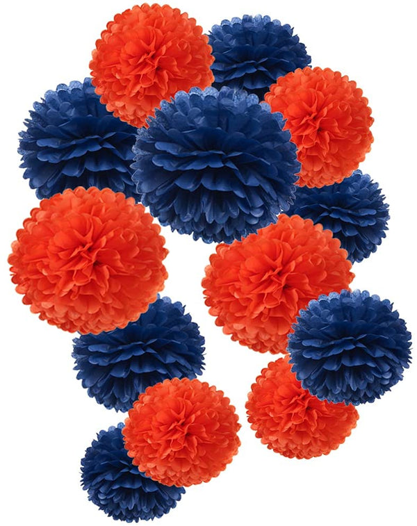 Orange and Blue Paper Flower Tissue Pom Poms Party Favor Supplies