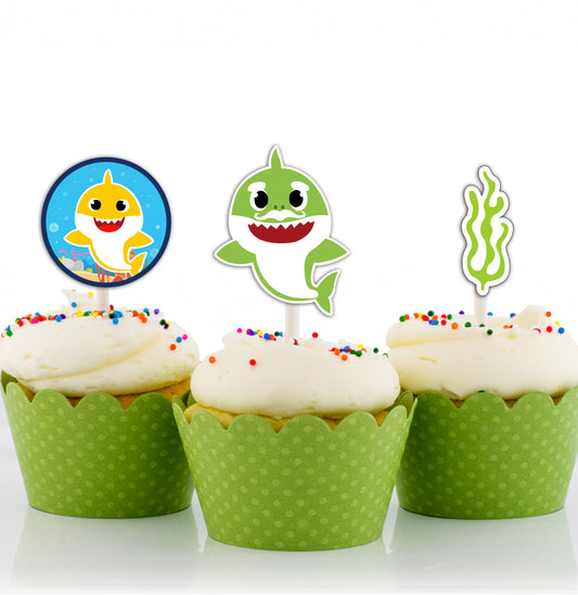 Baby Shark Theme Birthday Party Cupcake Toppers for Decoration
