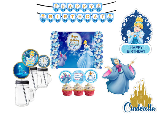 Cinderella Theme Birthday Party Combo Kit with Backdrop & Decorations