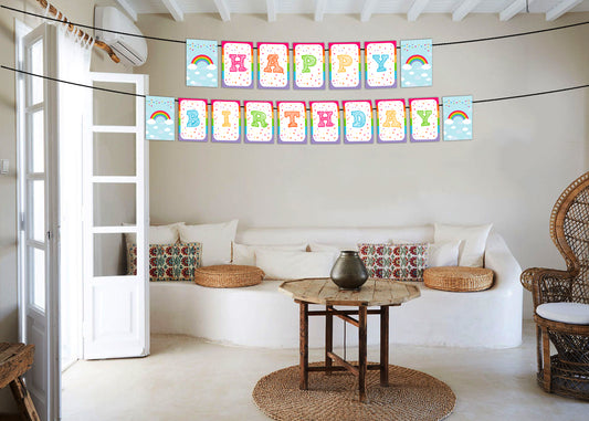 Rainbow Theme Birthday Party Banner for Decoration