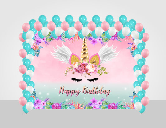 Unicorn Theme Birthday Party Decoration Kit with Backdrop & Balloons