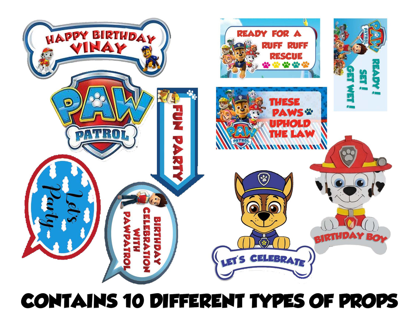 Paw Patrol Theme Birthday Party Photo Booth Props Kit