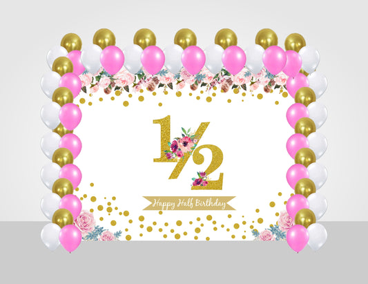 Half Birthday Girls Decoration Kit With Backdrop And Balloons