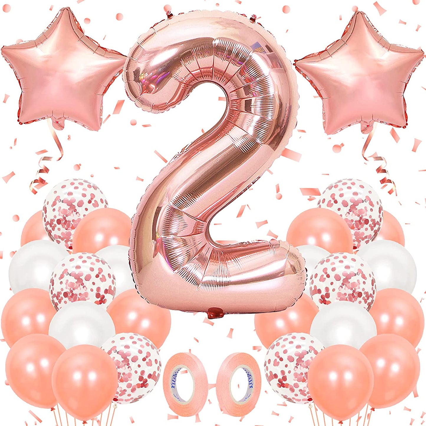 16 Inch Rose Gold Number 2 Balloon, Large Helium Balloon Birthday Party Decorations for Girls, Rose Gold Latex Balloons, 2 Year Party Supplies for Baby Shower Birthday Celebration