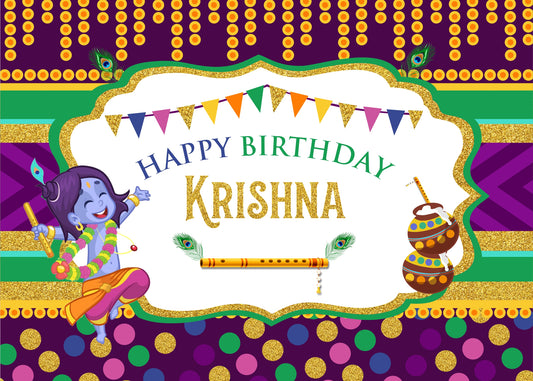 Little Krishna Theme Party Backdrop For Home Decoration Background