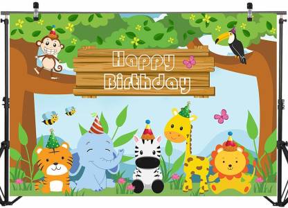 Personalize Jungle Birthday Backdrop Banner