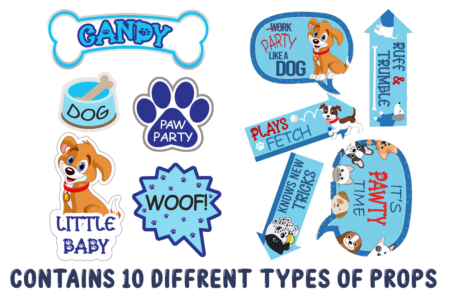 Dog Theme Birthday Party Photo Booth Props Kit