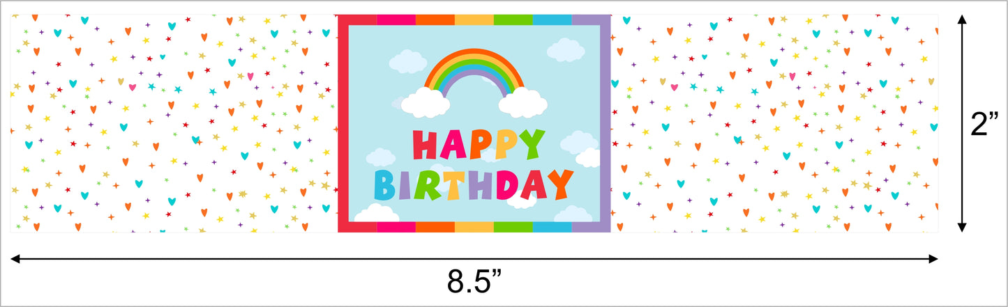 Rainbow Theme Birthday Party Water Bottle Labels