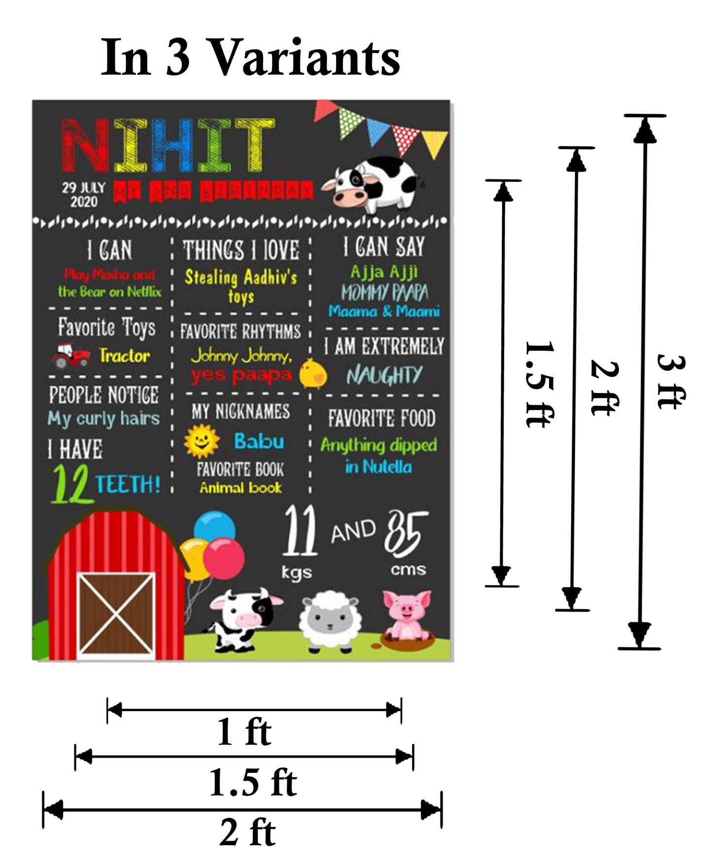 Farm Animals Customized Chalkboard/Milestone Board for Kids Birthday Party