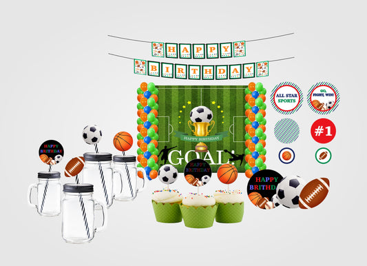 Sports Theme Birthday Complete Party Kit with Backdrop & Decorations