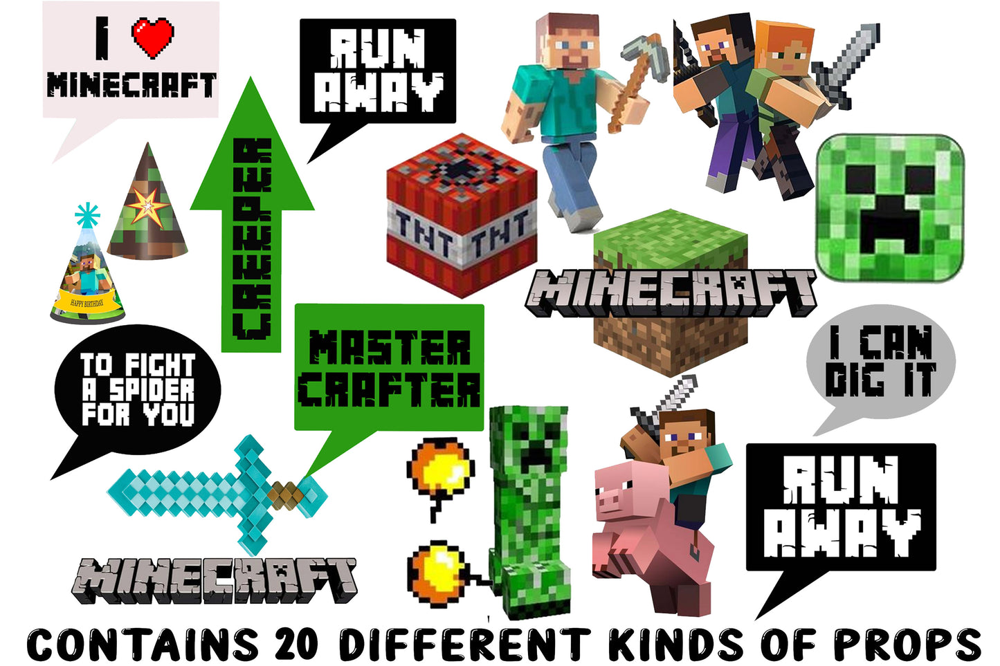 Minecraft Theme Birthday Party Photo Booth Props Kit
