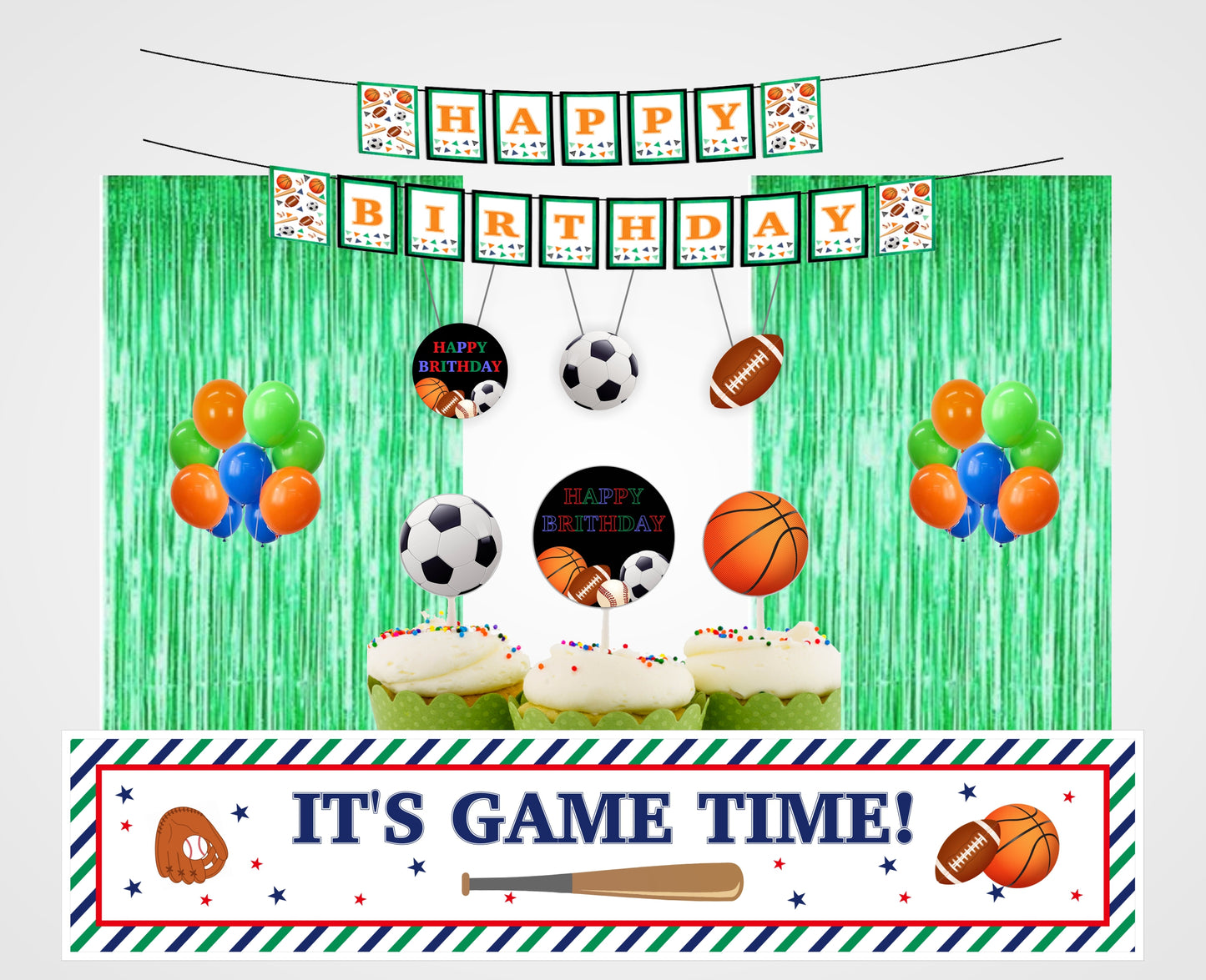 Sports Theme Birthday Complete Party Kit with Backdrop & Decorations